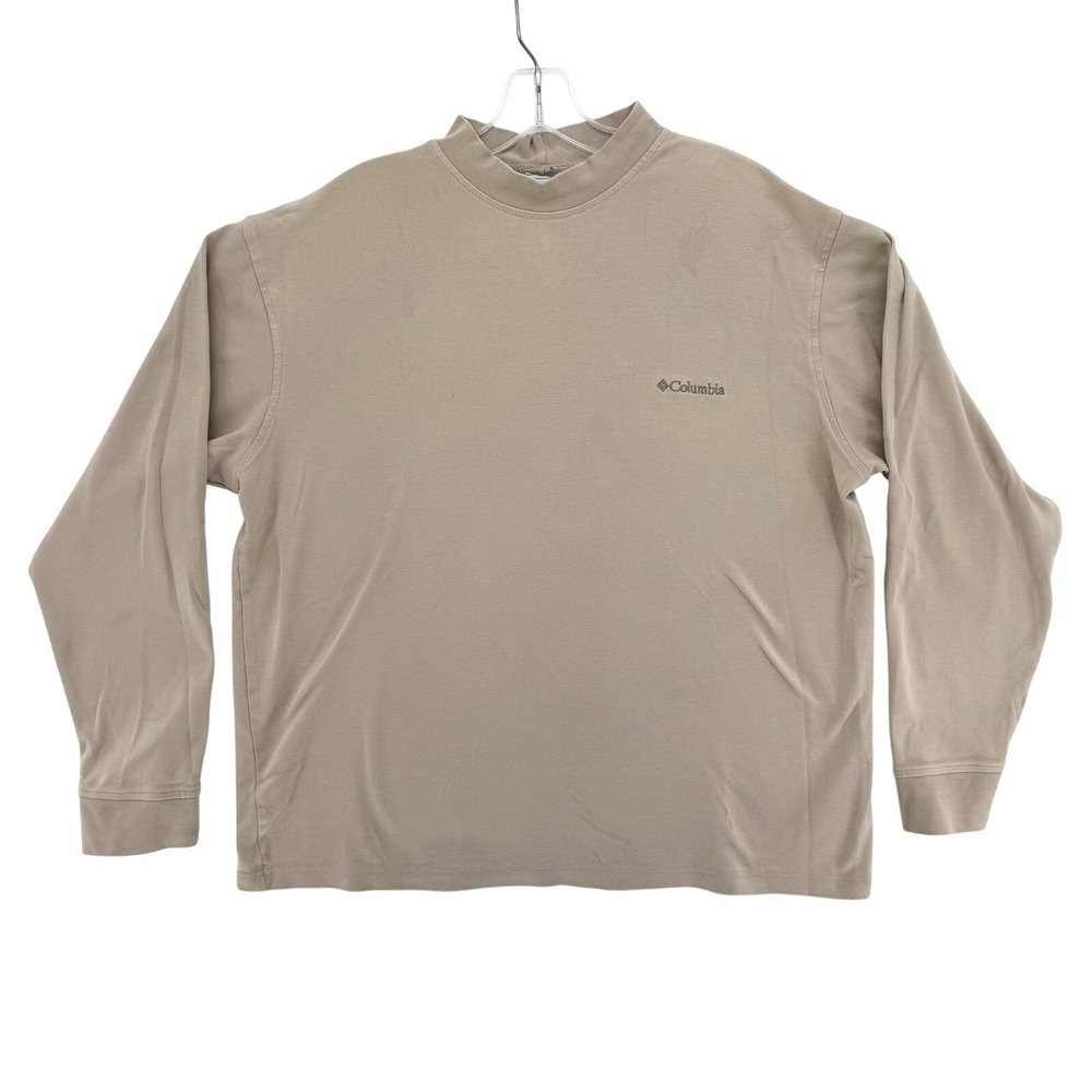 Columbia Mock Neck Shirt Mens Large Tan Long Sleeve Cotton AM6996 Gorpcore Shirt